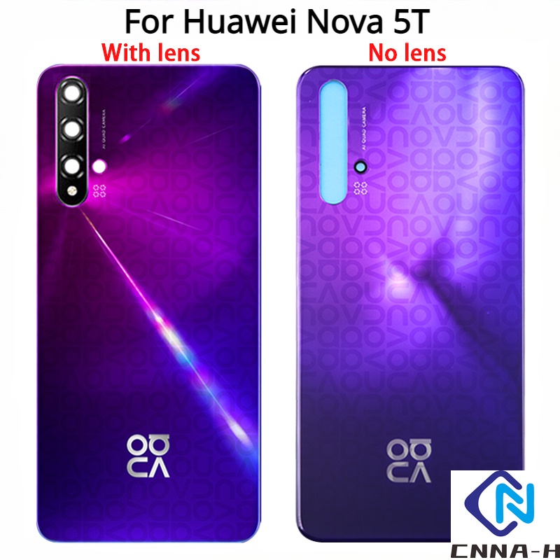 ใหม่สําหรับ Huawei Nova 5T แบตเตอรี่ฝาหลัง 3D แผงกระจกด้านหลังประตู Nova 5T แก้วกรณีเลนส์กาวเปลี่ยน