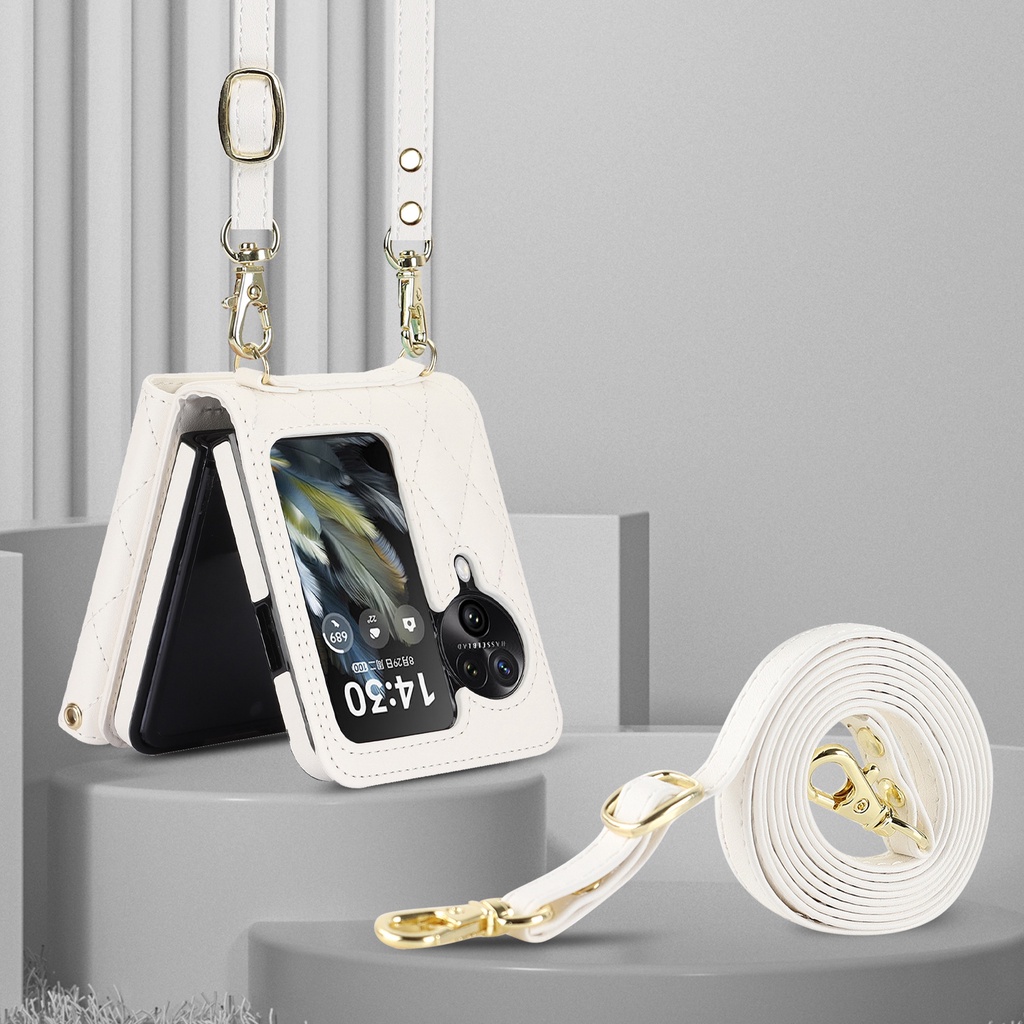 เคสโทรศัพท์มือถือหนัง ฝาพับ พร้อมช่องใส่บัตร และเชือกยาว กันกระแทก สําหรับ OPPO Find N3 Flip