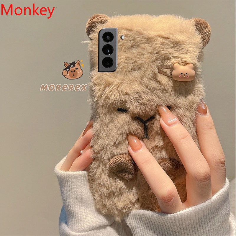 Ins เกาหลีน่ารัก 3D Capybara นุ่มสําหรับ Samsung A12 A22 A32 A52 M55 S24 S23 Ultra S22 S21 FE S20 Note20 Furry Fluffy Fur Cover