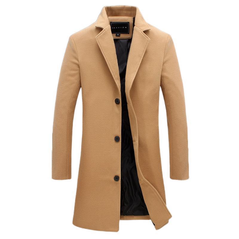 IELGY เสื้อกันหนาวฤดูใบไม้ร่วงและฤดูหนาวของผู้ชายเกาหลี Slim Fit Middle Long Coat