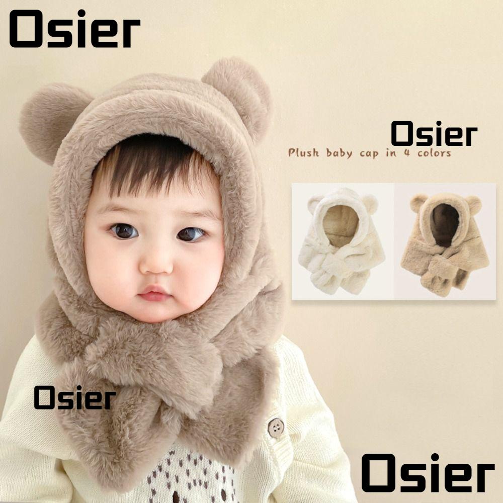 Osier1 หมวก ผ้าพันคอ ผ้ากํามะหยี่ขนนิ่ม หนา สีพื้น อบอุ่น ลายหมี วันพีช สําหรับเด็กทารก เด็กวัยหัดเดิน