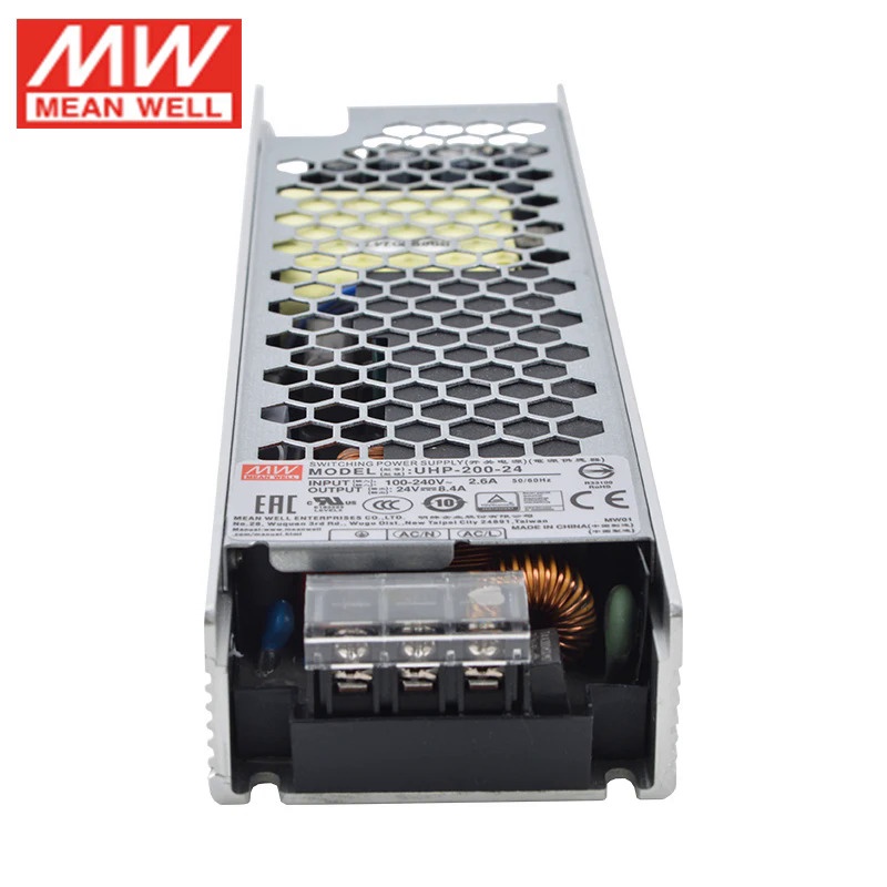 Mean WELL สวิตช์พาวเวอร์ซัพพลาย UHP-200-24 200W 24V 110V 220V AC เป็น 24V DC 8.4A 200W Meanwell PFC Transformer UHP-200 Series