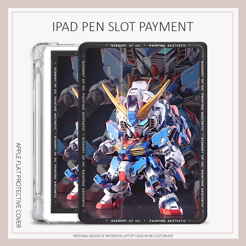 เคส ลายกันดั้ม พร้อมช่องใส่ปากกา สีดํา สําหรับ ipad air4 5 mini4 5 6 ipad gen10 pro11 2022 ipad gen5 6 7 8 9 air7 gen11 mini7