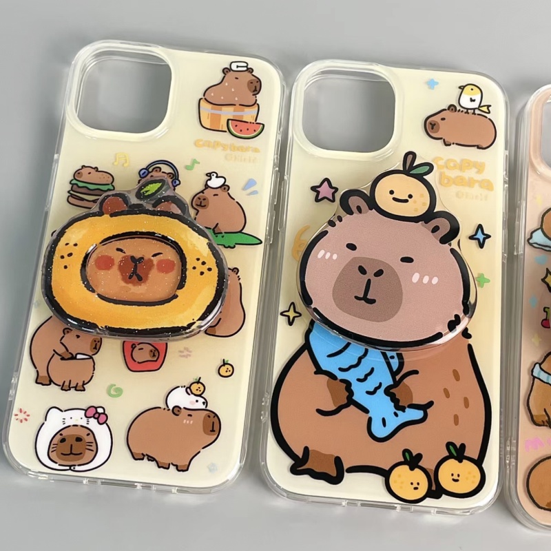 เคสโทรศัพท์มือถือนิ่ม ลายการ์ตูน Capybara Kapibara พร้อมขาตั้ง สําหรับ Samsung S23+ A53 A54 A13 S22ultra S21
