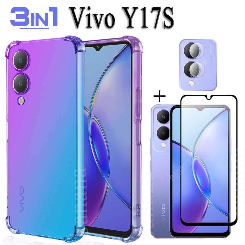 สําหรับVivo Y17sกันกระแทกเคสโทรศัพท์สําหรับVivo Y17 S Y1 7Sคู่สีโปร่งใสSoft TPU + ฟิล์มกระจกนิรภัย +