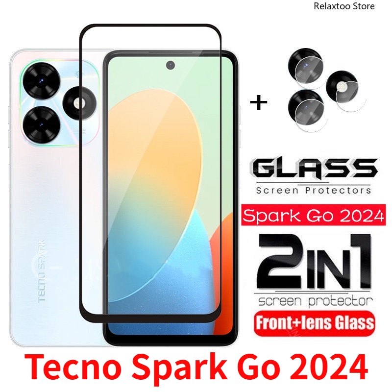 2in1 ฟิล์มกระจกนิรภัยกันรอยหน้าจอ แบบโค้ง เต็มจอ สําหรับ Tecno Spark GO SparkGO 2024 2023 2022 BF7n 