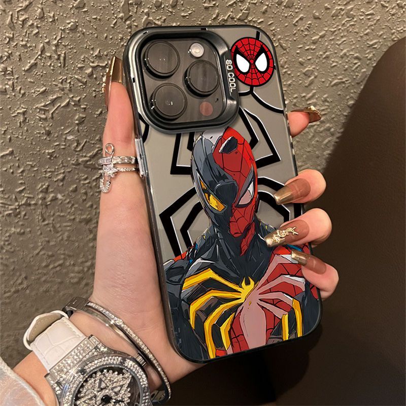 ภาพวาดสีน้ํามัน Spider-Man ปุ่มโลหะสําหรับ Apple 15/16promax เคสโทรศัพท์ Iphone14/13pro การ์ตูน 11promax 12 7/8plus