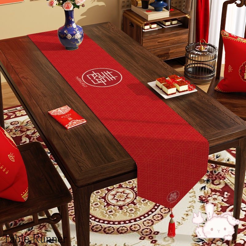 ผ้าปูโต๊ะอาหาร ผ้าปูโต๊ะทีวี สีแดง สําหรับตกแต่งงานแต่งงาน เทศกาล