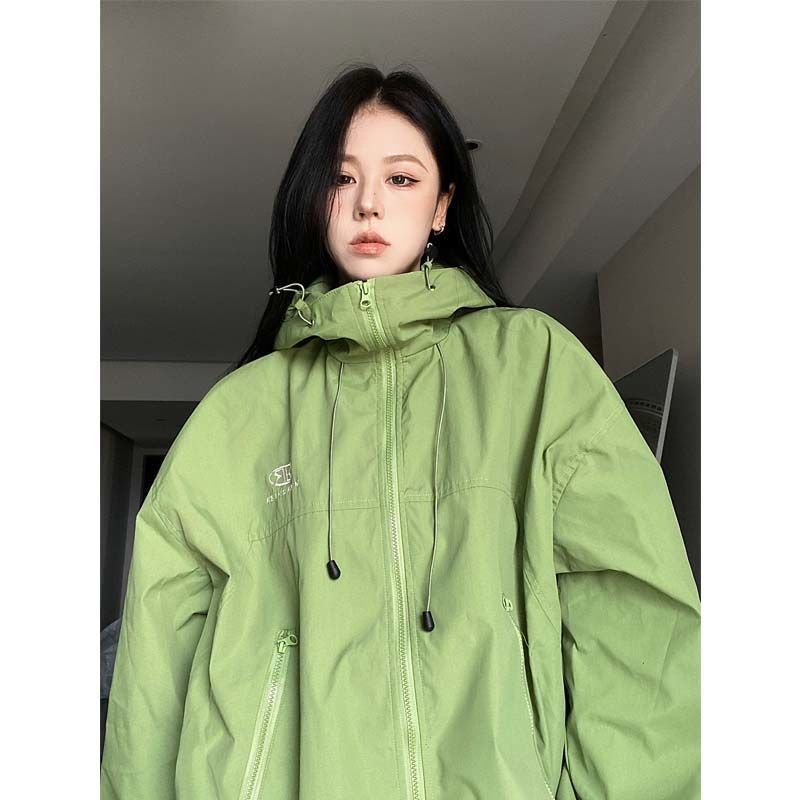 เสื้อคลุมแขนยาว มีฮู้ด เสื้อแจ็คเก้ตผ้าร่ม(เขียว/สีดำ/สีแดง)Jacket รุ่นขนาด M-2XL ทรงหลวม **ผอม อวบ อ้วน ใส่ได้
