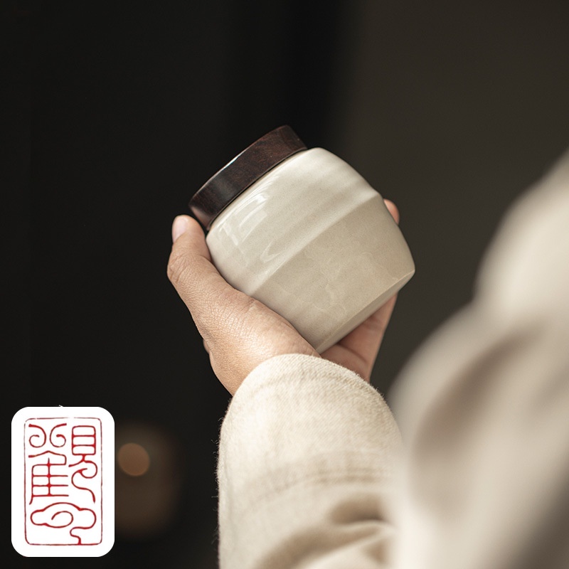 [Guanyun] แคดดี้ชาเซรามิค ฝาไม้มะเกลือ ขนาดเล็ก สีเทา 37 ชิ้น