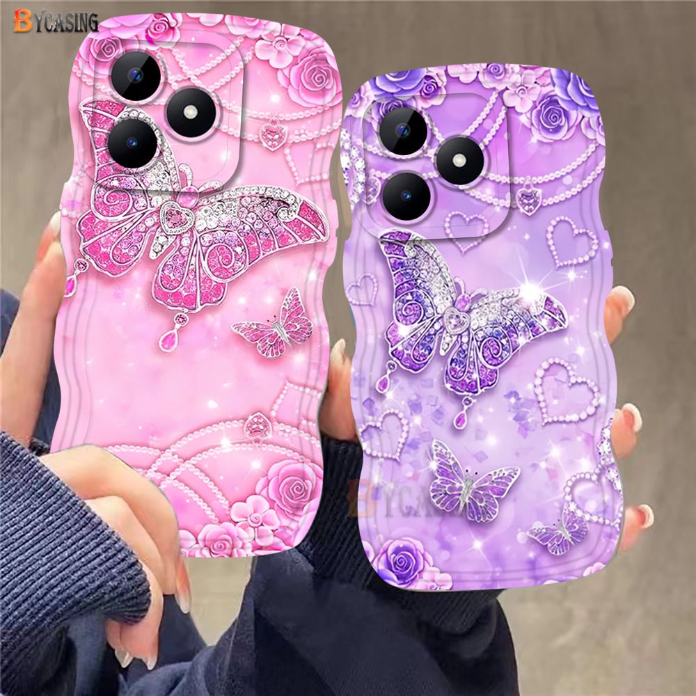 สําหรับrealmeหมายเหตุ 60X Note50 C63 C53 C51 C55 C21Y C35 C12 C33 C30S C11 C25 11 10 5i 8i 5 6i 7i C15 C3 C17 ประกายสีม่วงTPUนุ่มขอบผีเสื้อโดยLoveกรณี