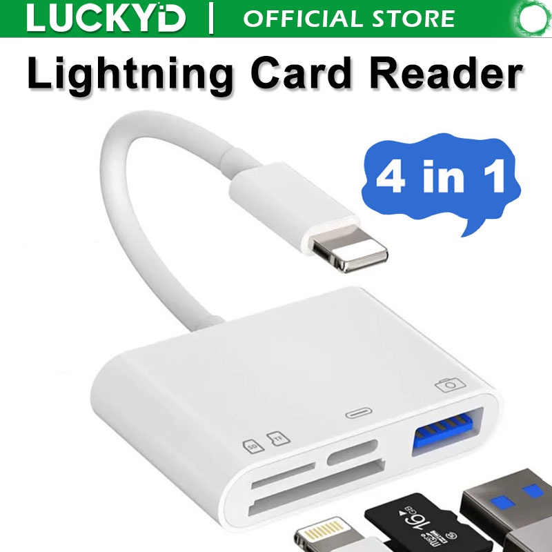 4 in 1 สายเคเบิลอะแดปเตอร์ USB OTG สําหรับเครื่องอ่านการ์ด Lightning เป็นกล้อง SD TF iPhone 14 13 12 11 XS 8 7 Plus iPad รองรับการ์ดรีดเดอร์ SD คีย์บอร์ด MIDI อะแดปเตอร์อีเธอร์เน็ต USB ฮับ เมาส์