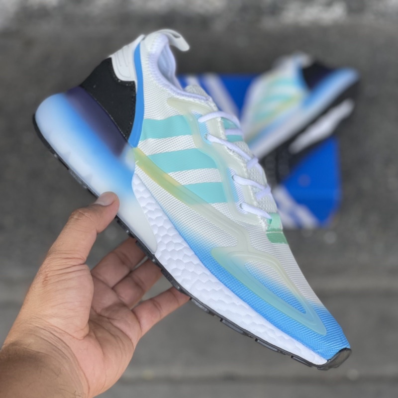 Adidas Zx 2k white blue black with free sock