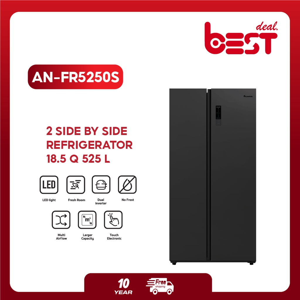 Aconatic ตู้เย็น Side by Side ขนาด 18.5 Q สี Dark Gray ระบบ Dual Inverter รุ่น AN-FR5250S (รับประกัน