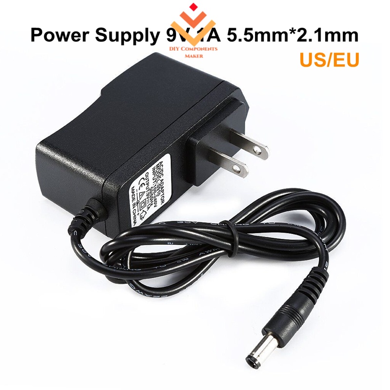 แหล่งจ่ายไฟอะแดปเตอร์แปลง DC 9V 1A US EU ปลั๊ก AC 5.5 มม.x 2.1 มม.สําหรับ Arduino UNO MEGA DSO138 DSO150 GM328A