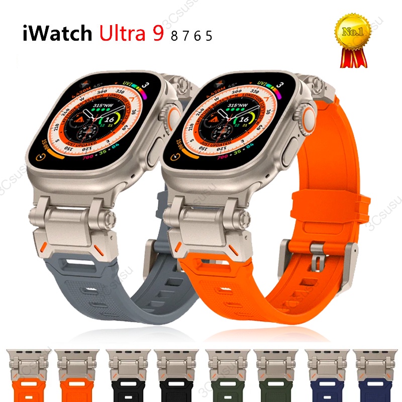 สายนาฬิกาข้อมือยาง แบบนิ่ม หรูหรา สําหรับ Apple Watch Ultra 2 1 49 มม. 45 มม. 44 มม. 42 มม. iWatch Series 9 8 7 6 SE 5