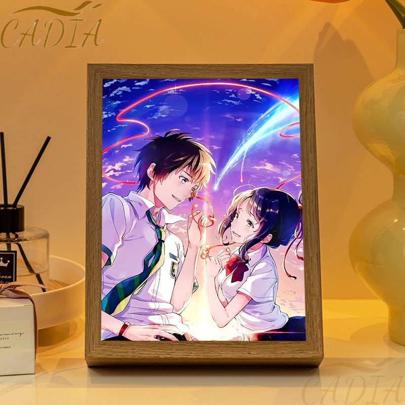 โคมไฟกลางคืน รูปการ์ตูนอนิเมะ Your Name เรืองแสง สองมิติ เหมาะกับของขวัญวันเกิด สําหรับตกแต่งกรอบรูป