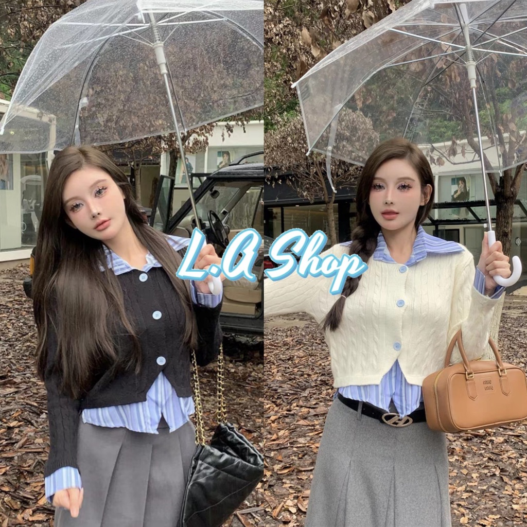 L.A Shop พร้อมส่ง เสื้อคอปกสไตล์เกาหลี เย็บติดกัน 2ชั้น "T715"