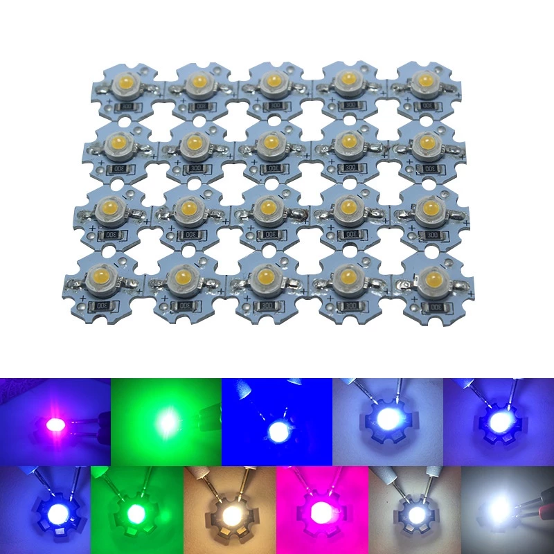 10pcs 1W 3W 5W DC 3-5V 12V 24V USB แบบพกพา Batter LED โคมไฟไดโอดอุ่นเย็นธรรมชาติสีขาวสีแดงสีเขียวสีฟ้า UV 16 มม.20 มม.Star PCB