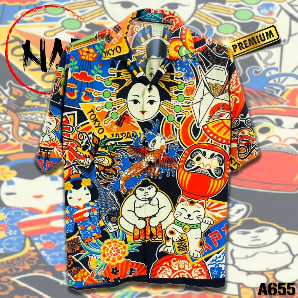 เสื้อเชิ้ตผ้าไหม สไตล์ญี่ปุ่น ฮาวาย A655