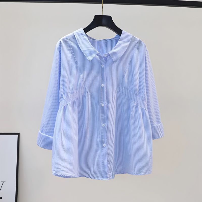 เสื้อเชิ้ตแขนยาว ผ้าฝ้ายแท้ ลายทาง ทรงหลวม สําหรับผู้หญิง