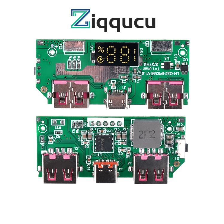 Ziqqucu โมดูลชาร์จแบตเตอรี่ลิเธียมไอออนดิจิทัล 5V3A IP5356 รองรับ TYPE-C Micro USB QC3.0 2.0 PD3.0 P