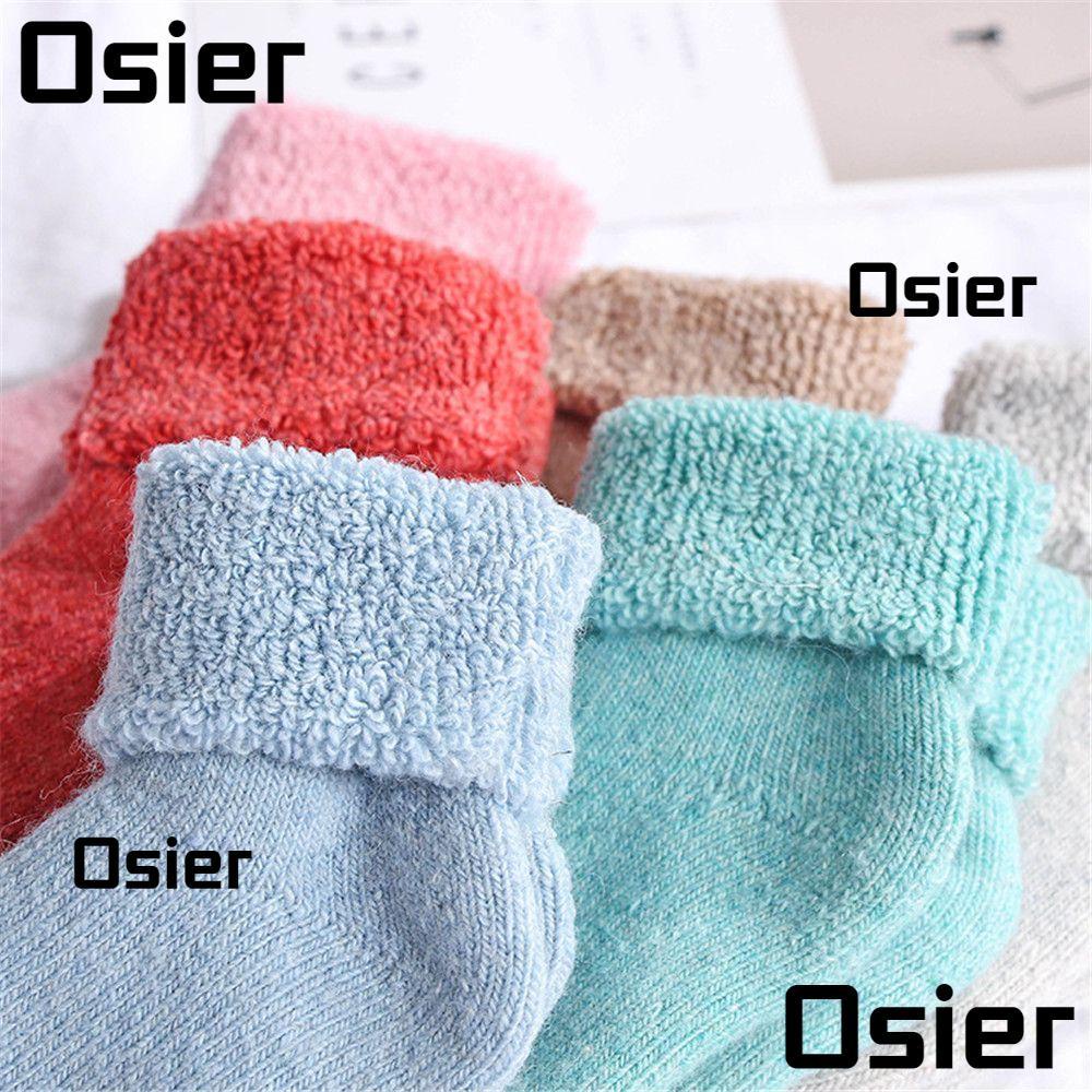 Osier1 ถุงเท้าผ้าขนสัตว์ ฤดูหนาว สีลูกกวาด นุ่ม ถุงเท้าพื้นหิมะ สําหรับเด็ก