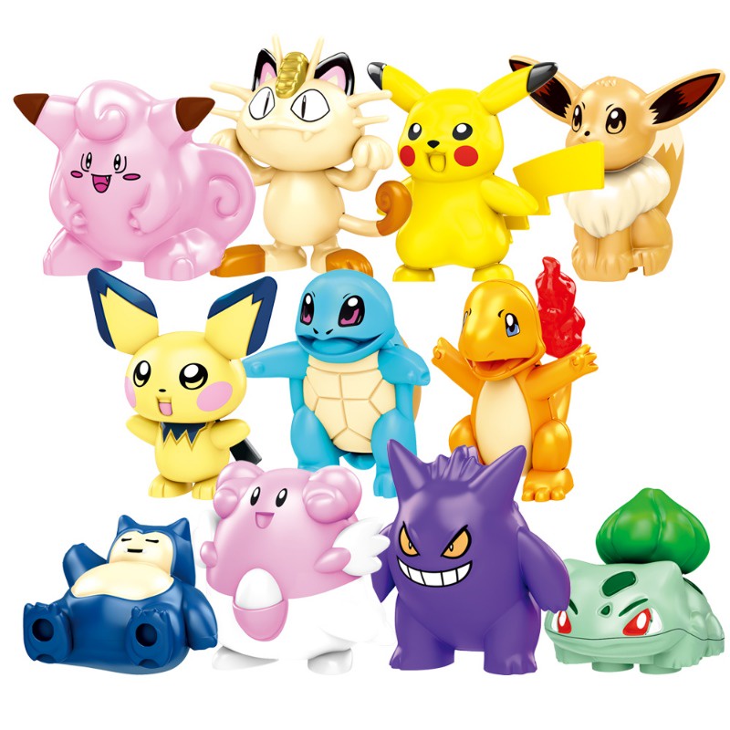 ของเล่นตัวต่อฟิกเกอร์ อนิเมะญี่ปุ่น Blissey Pichu Clefairy Snorlax Squirtle Meowth Charmander Gengar Bulbasaur Eevee ขนาดเล็ก ของขวัญ สําหรับเด็ก