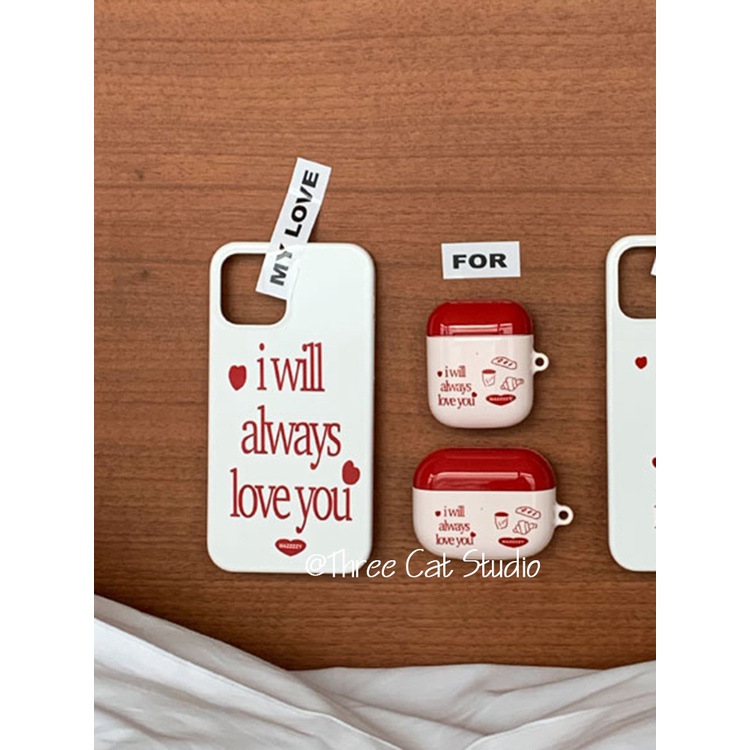 เคสป้องกันโทรศัพท์มือถือ แบบแข็ง ลายข้อความความรัก สไตล์เกาหลี สําหรับ iPhone 15pro 14promax 11 12 13 xsmax 14plus
