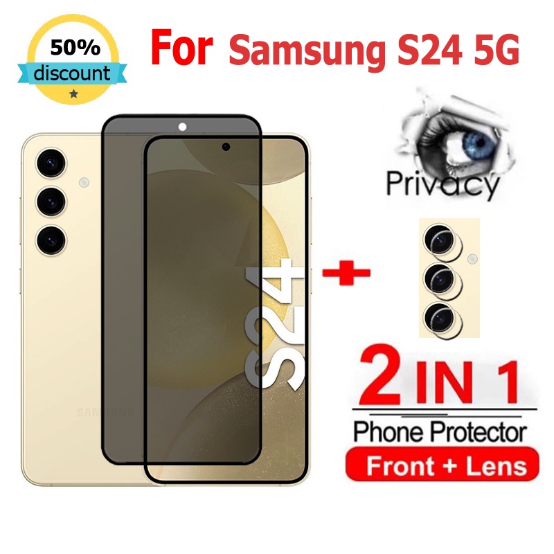 2 in 1 ฟิล์ม Samsung S24 5G ฟิล์มกระจกนิรภัยกันรอยหน้าจอ กันแอบมอง เพื่อความเป็นส่วนตัว สําหรับ Samsung S23 FE S24 S22 S21 Ultra Plus A35 A54 A15 A25 A34 A05 A05s 5G ฟิล์มกันรอย ฟิล์มกล้อง