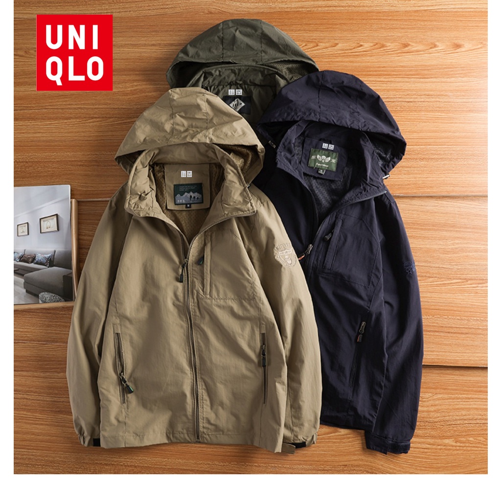 Uniqlo เสื้อแจ็กเก็ตลําลอง มีฮู้ด กันน้ํา กันลม ทรงหลวม คุณภาพสูง สําหรับผู้ชาย ไซซ์ M-5XL