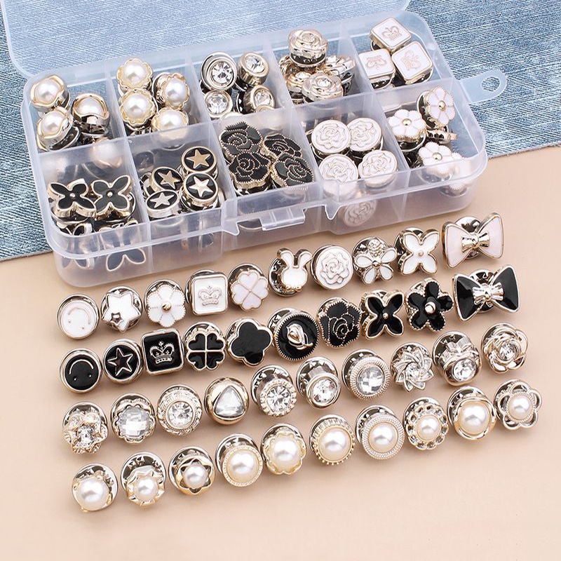 30 ชิ้น เข็มกลัดมุก ปุ่มโลหะผู้หญิง