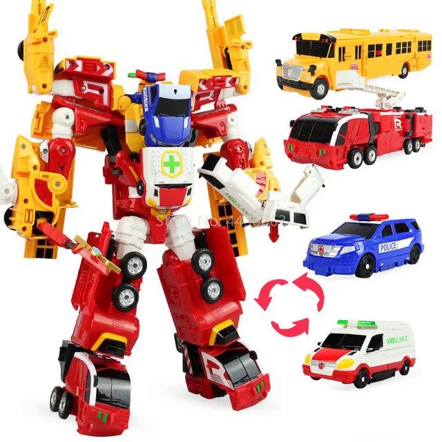 4 IN 1 Hello Carbot หุ่นยนต์แปลงร่าง ของเล่น ฟิกเกอร์การกระทํา เปลี่ยนรูป กู้ภัย รถดับเพลิง ของเล่นสําหรับเด็ก ของขวัญ