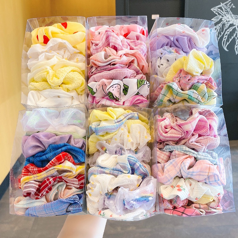 ชุดยางรัดผม หนังพัฟ ขนาดใหญ่ น่ารัก สีครีม แฟชั่น อุปกรณ์เสริม