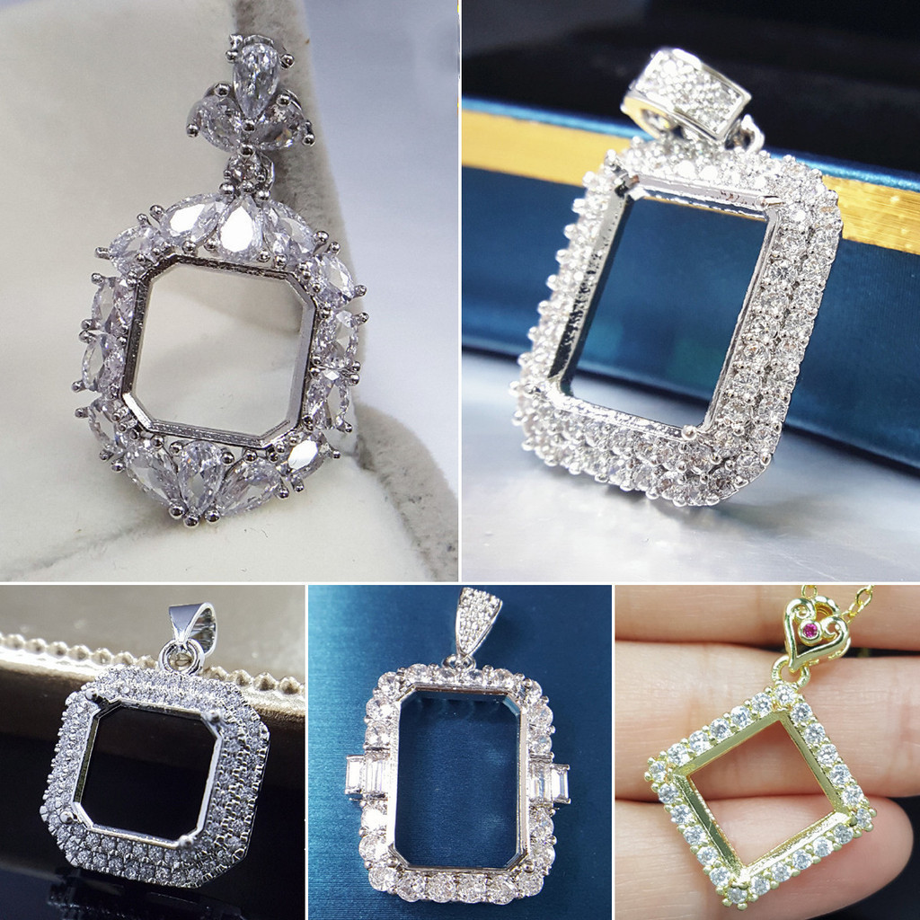 จี้เพชร เงิน S925 ทรงสี่เหลี่ยม ขนาดเล็ก สําหรับทําเครื่องประดับ DIY