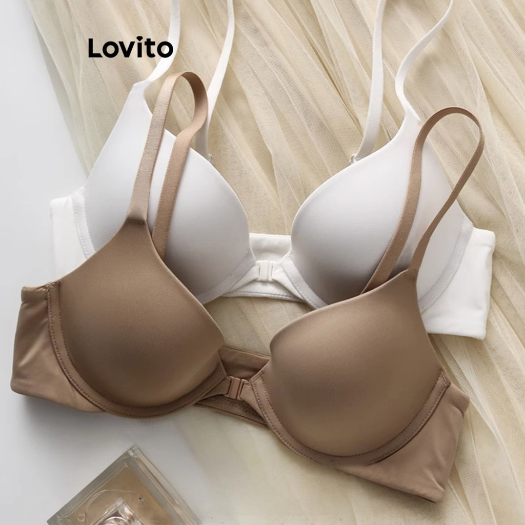 Lovito บราเล็ตต์ผู้หญิง เบสิก สีพื้น สไตล์ลำลอง LNM71173