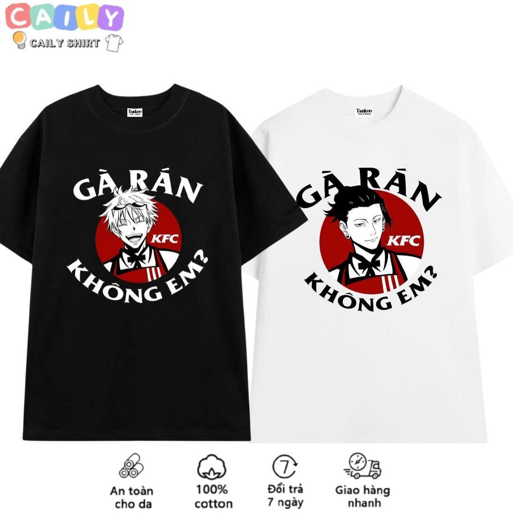 Gojo Satoru และ Goto meme เสื้อยืดกิน KFC ไก่ทอดโดยไม่ต้องคุณ, ผ้าฝ้ายปกติเย็น, เสื้อยืดคอกลมสนุก