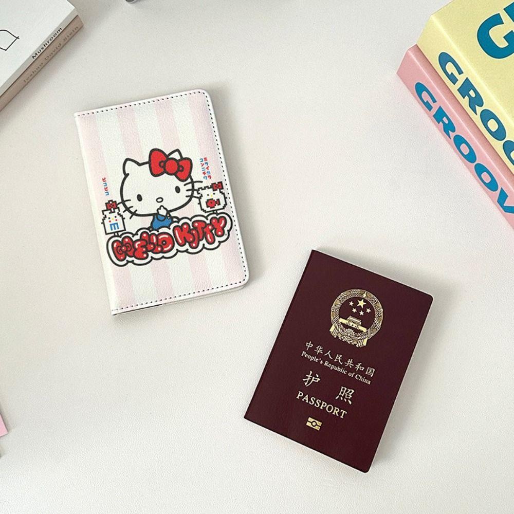 BALM Passport Holder, Hello Kitty PU Leather Passport Bag, Portable Multi-function Cartoon Credit Card Wallet Travel Accessories