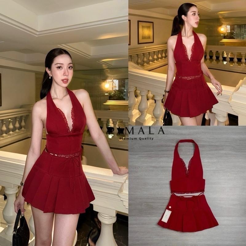 Shop_DD พร้อมส่ง  สีแดงชุดปาร์ตี้สีแดง  ชุดใส่คริสมาสต์ งานป้าย Pimala143  สวยดูดีมาก