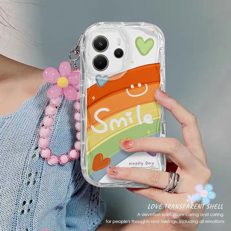 เคส Xiaomi Redmi NOTE 14 4G 5G เคสโทรศัพท์ใส ดอกไม้ เชือกแขวนลูกปัด เคสโทรศัพท์กันกระแทกแบบใส