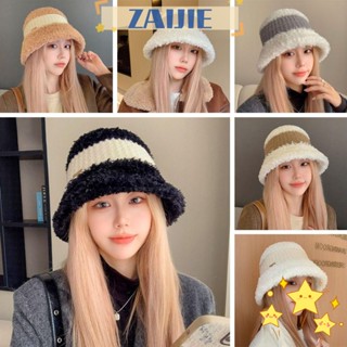 Zaijie24 หมวกบักเก็ต ผ้ากํามะหยี่ขนนิ่ม แบบหนา กันลม ให้ความอบอุ่น แฟชั่นฤดูหนาว สําหรับผู้หญิง