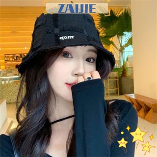 Zaijie24 หมวกบักเก็ต กันแดด สีพื้น สไตล์ฮิปฮอป แฟชั่นสําหรับผู้หญิง