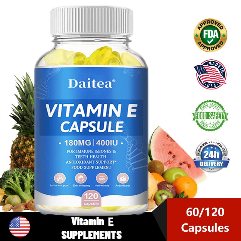 Natural Vitamin E 400IU，Anti aging, whitening, antioxidants 120 Capsules วิตามินอี