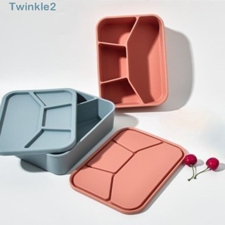 Twinkle กล่องอาหารกลางวัน เบนโตะ ซิลิโคน เกรดอาหาร เป็นมิตรกับสิ่งแวดล้อม กันรั่วซึม เข้าไมโครเวฟได้ 4 ช่อง สําหรับผู้ใหญ่