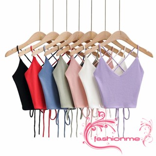 Fashionme- เสื้อครอปท็อป คอวี สไตล์เกาหลี สําหรับผู้หญิง