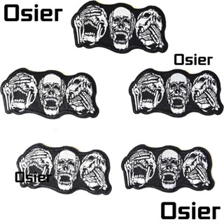 Osier1 แผ่นผ้าโพลีเอสเตอร์ ปักลายหัวกะโหลก โครงกระดูกน่ารัก ขนาด 9.6x4.5 ซม. สําหรับรีดติดเสื้อผ้า กางเกงยีน DIY 10 ชิ้น