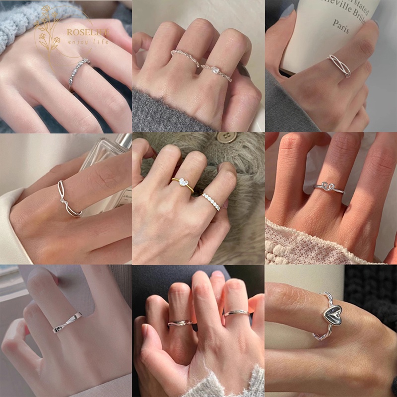 Roselife แหวนหมั้น ประดับเพทาย รูปหัวใจ ขนาดเล็ก สวยหรู สไตล์เกาหลี สีเงิน เครื่องประดับ สําหรับผู้หญิง เพื่อน งานแต่งงาน เพื่อน คู่รัก เครื่องประดับนิ้ว