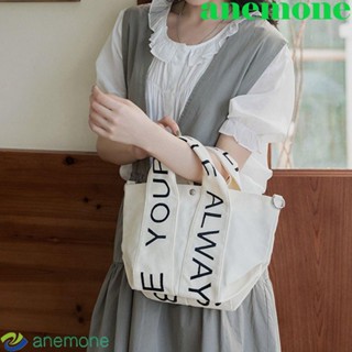 Anemone กระเป๋าถือ กระเป๋าสะพายไหล่ ผ้าแคนวาส พิมพ์ลายตัวอักษร แฟชั่นสตรีท