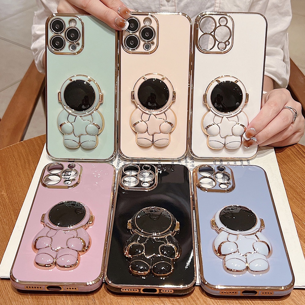 เคสโทรศัพท์กันกระแทกสำหรับ For IPhone 11 13 12 14 Pro Max X XS Max XR 7 8 Plus SE นักบินอวกาศผู้ถือโทรศัพท์มือถือฝาครอบ