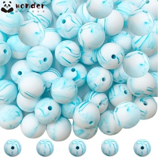 Wonder ลูกปัดยางซิลิโคน ทรงกลม สีขาว สีฟ้า 15 มม. สําหรับทําสร้อยคอ DIY